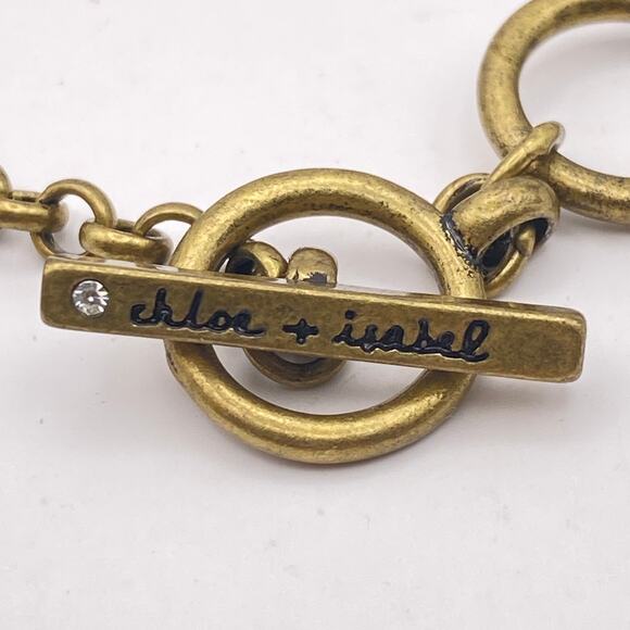 CHLOE + ISABEL Antique Gold Tone Chain Bracelet Toggle Clasp Charms Bold Chunky - Picture 7 of 8